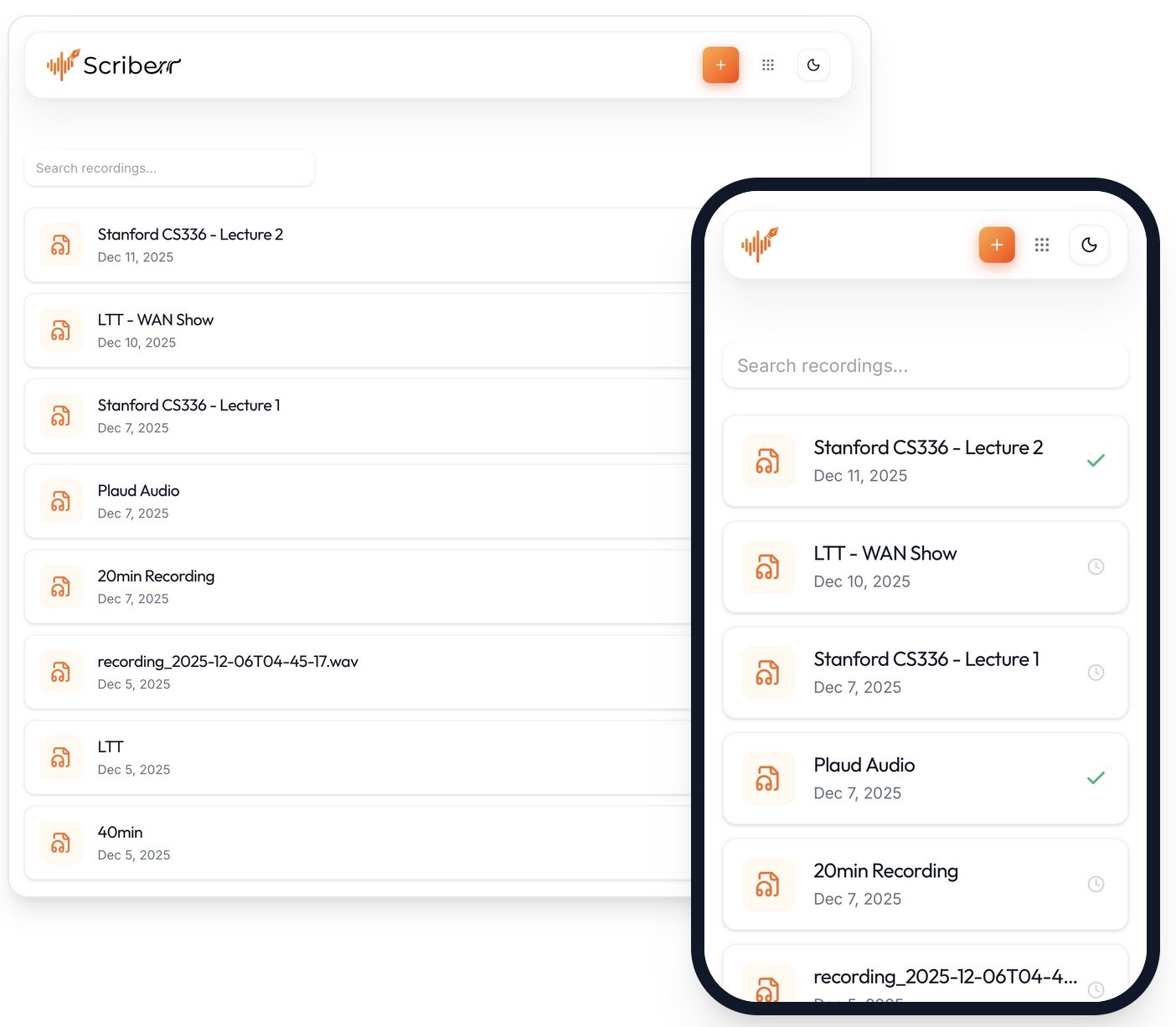 char-editor-width=80 Scriberr desktop and mobile recording libraries